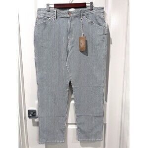 Porter Blue Peyton Painter Jeans High Rise Straight Blue White Stripe Sz 34 NWT